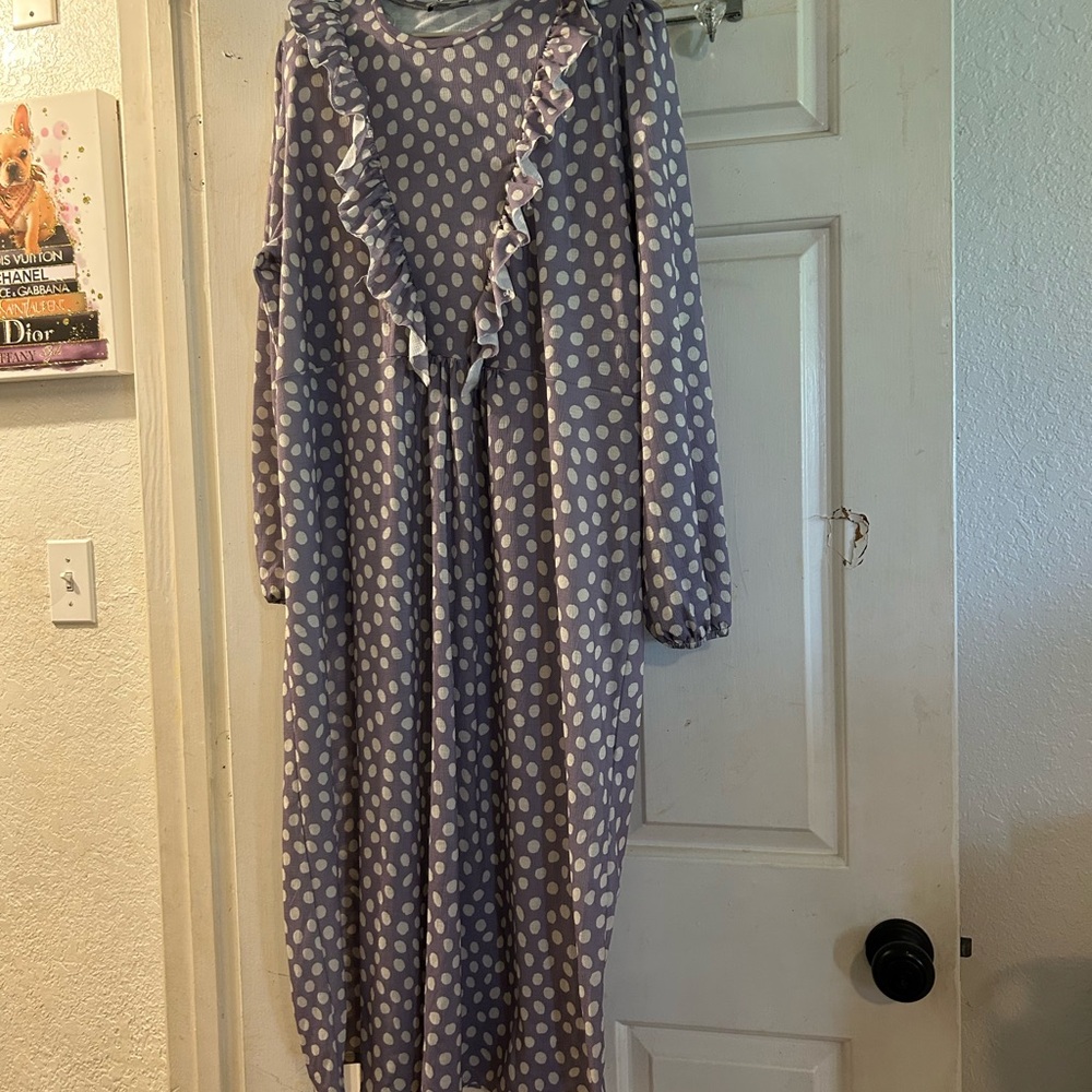 Zara Lavender Polka Dot Ruffle Long Sleeve Dress